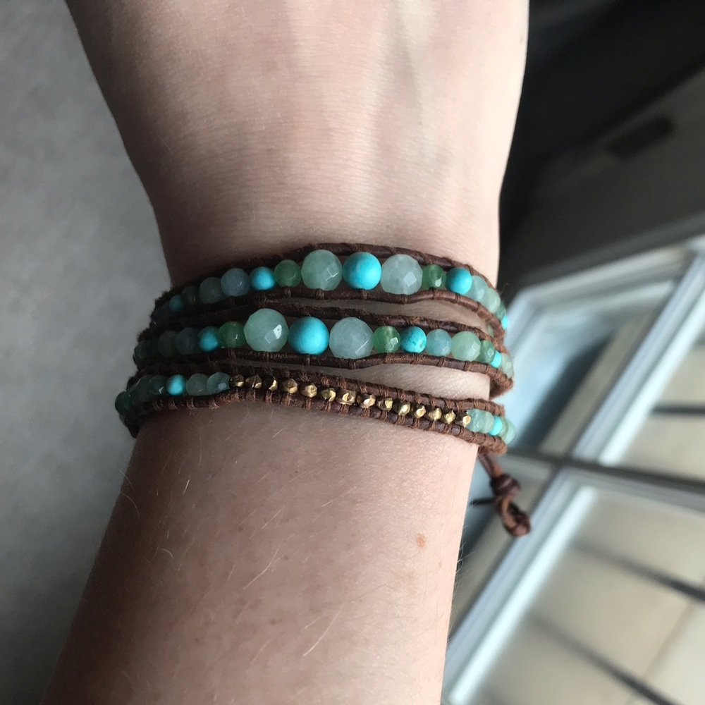 Chan Luu Turquoise & Gold Triple Wrap Bracelet